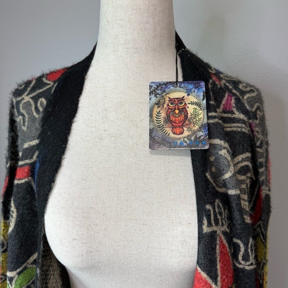 Omychic Abstract Print Knit Long Cardigan Sweater Coat - Picture 5 of 6